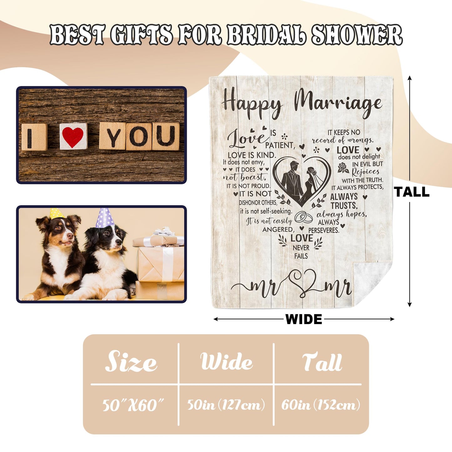 Kazdan Wedding Gifts for Couples 2025 Blanket, Bridal Shower Gifts, Engagement Gifts for Couples, Newlyweds, Bridal Shower Gifts for Bride to Be, Anniversary Mr and Mr Throw Blanket 50"x60"