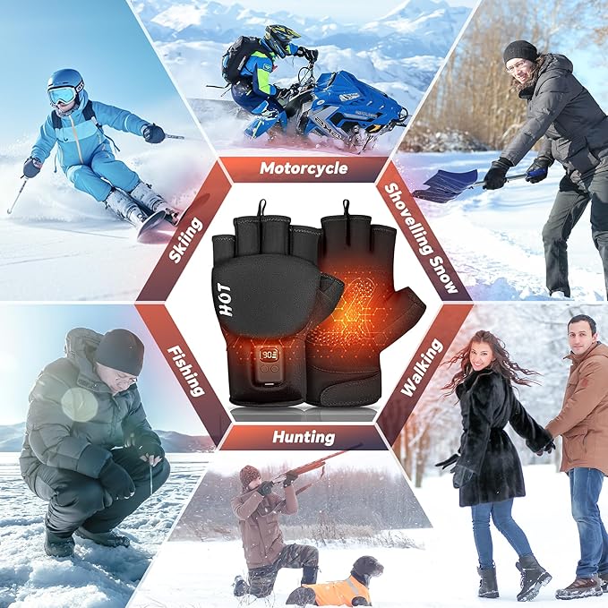 Heated Gloves for Men Women- Rechargeable Electric Full&Half Hands Heated Gloves Outdoor Work Arthritis Pain Relief Hot Compress Hand Warmers for Cycling Skiing Hunting
