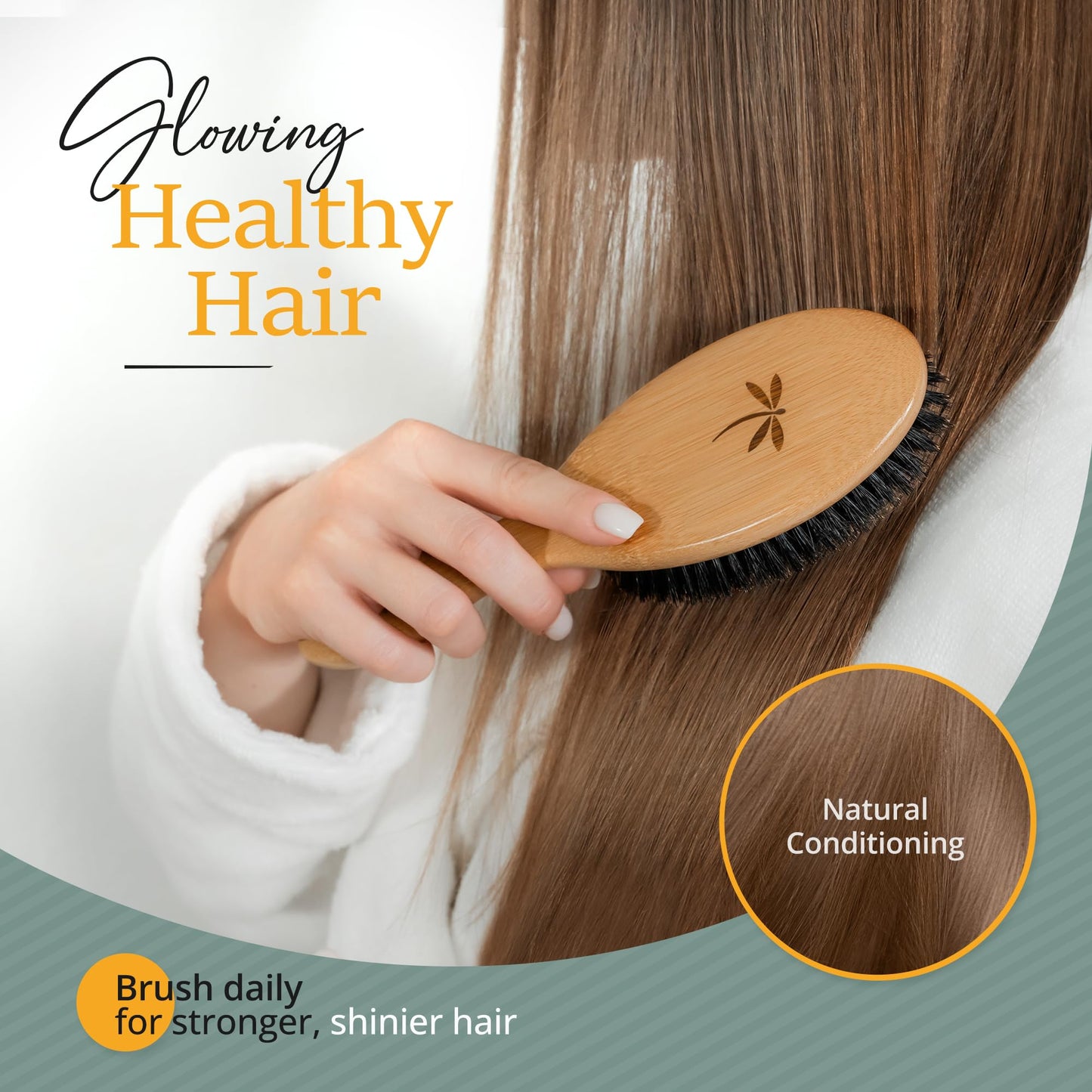 100% Boar Bristle Hair Brush for Women Set by Belula (L Size). Soft Natural Bristles for Thin and Fine Hair. Wooden Comb, Travel