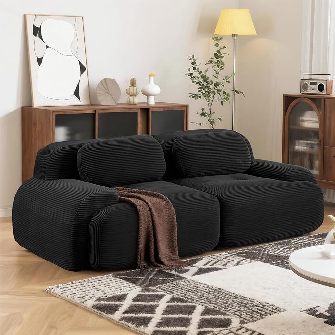 SoarFlash 81" Loveseat Sofa, Comfy Deep Seat, No Assembly, Sofa in a Box, Modern Small Couch with Plush Corduroy Fabric for Living Room, Bedroom, Apartment, Home Office, Black