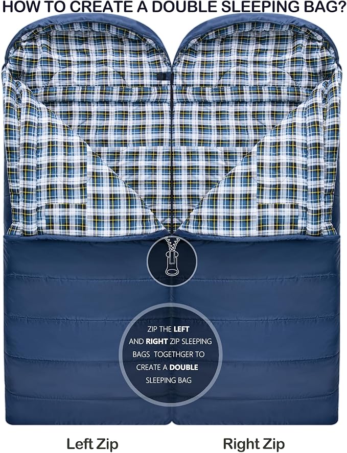 Cold Weather Sleeping Bag 100% Cotton Flannel XXL for Adults Big and Tall,Free Compression Sack