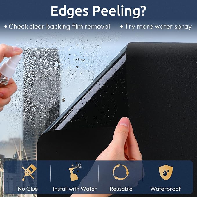 rabbitgoo Blackout Window Privacy Film with Tools Glass Bathroom Static Cling Sun Heat Blocking Light Darkening Removable Coverings for Home Bedroom Door UV Protection Sticker, 17.5 x 78.7 inches