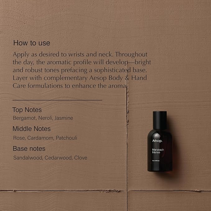 Aesop Marrakech Intense Eau de Parfum | Clove, Sandalwood, and Cardamom Scent | Woody, Spicy, and Floral Aroma | Unisex | 1.6 fl oz