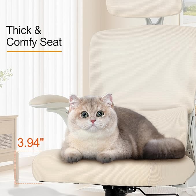 BOWTHY Ergonomic Office Chair,Home Mesh Office Desk Chairs,High Back Chair 330 LBS,Swivel Computer Task Chair with Adjustable Lumbar Support,Up&Down Flip-Up Arms,Rocking Function (Beige)