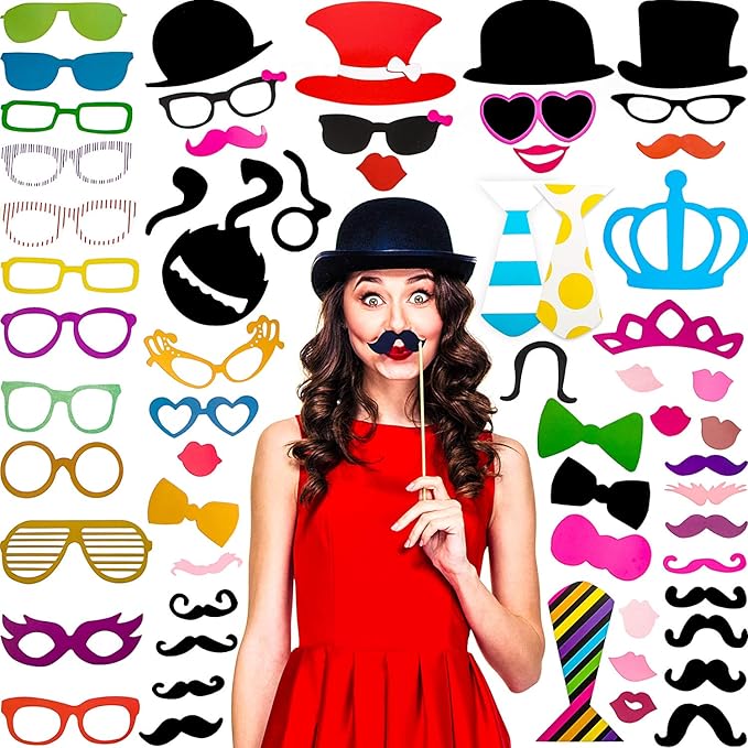 Gejoy 60 Pieces Photo Booth Props DIY Kit Graduation Funny Selfie Props Accessories for Wedding Prom Party Supplies Favors...