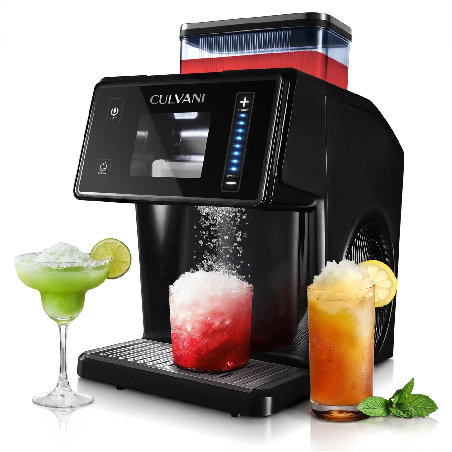 Shaved Ice Machine, Culvani Snowlux Snow Cone Maker — No Ice Cubes Needed, 8 Speeds, Self-Cleaning, 44 lbs/Day Stainless Steel Roller, Countertop Frozen Drink & Slushy Maker, Bingsu Machine for Home