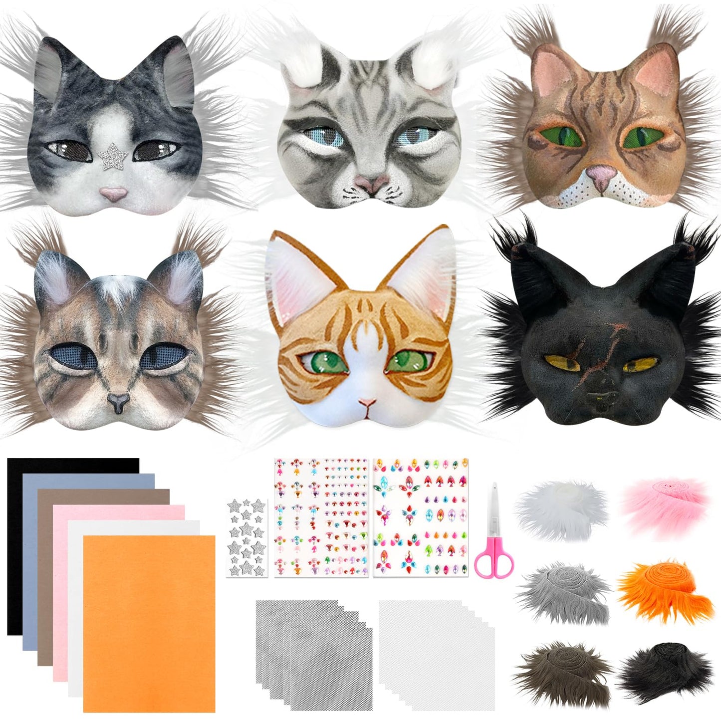 DIY Therian Mask Kit Blank Furry Cat Mask with Soft Felt Fabric Sheet Therian Gear Stuff for Masquerade Halloween Cosplay Party