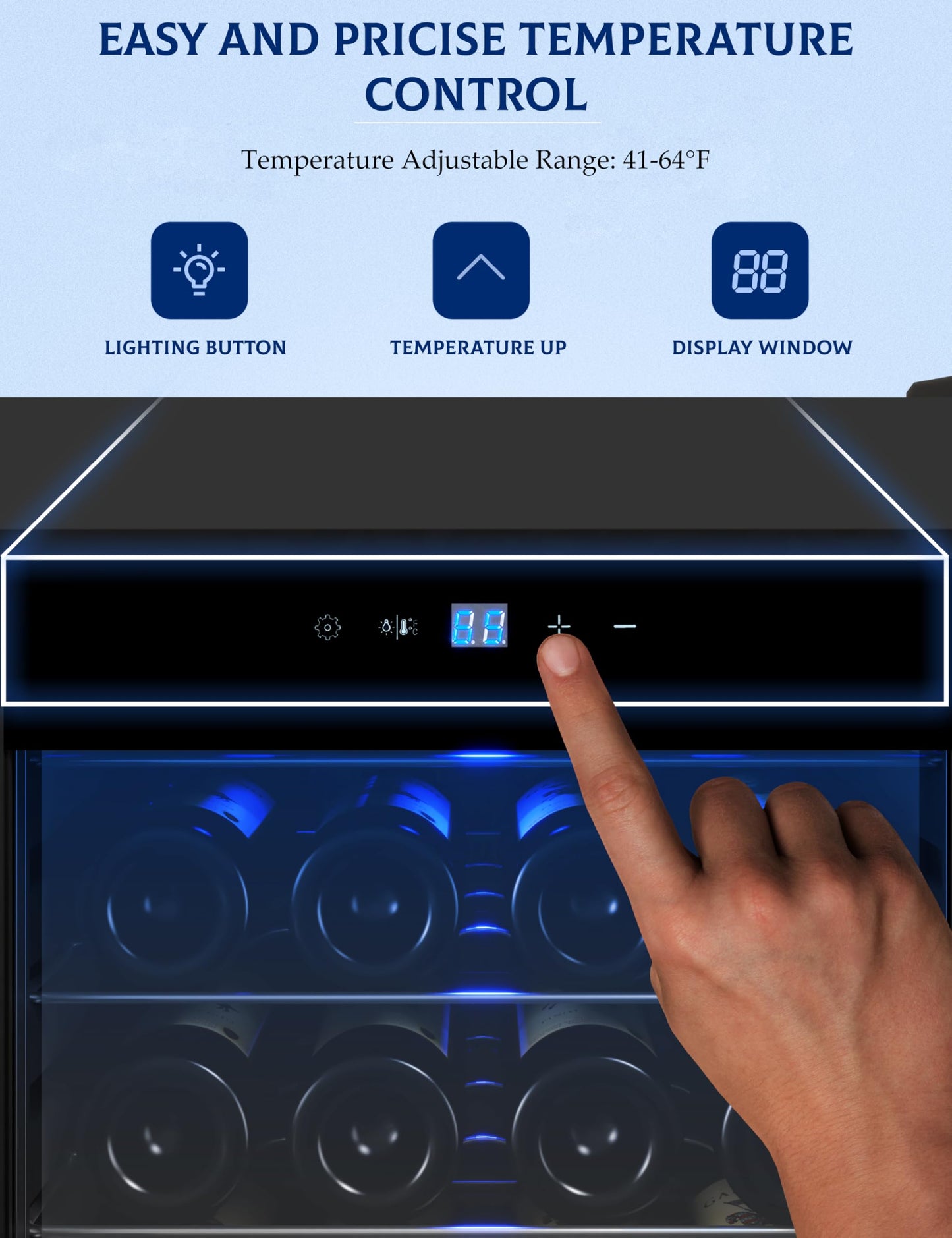 GarveeHome Wine Fridge, Compressor Wine Cooler Refrigerator, Beverage and Wine Refrigerator with Digital Touch Control, Double-Layer Glass Door, Freestanding or Built-In, 32 Bottles