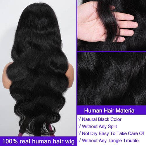 LONREAW Body Wave Lace Front Wigs Human Hair 200 Density 13x6 HD Lace Frontal Wigs Human Hair Pre Plucked Natural Color 20 Inch