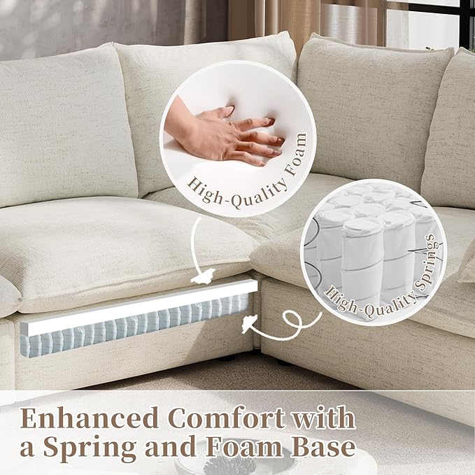Gtilzria Waterproof Cloud Sectional Couches for Living Room,High Backrest Down Filled Couch,5 Seater Oversized Modular U-Shaped Sofas,Detachable Sofa Covers,Cream White