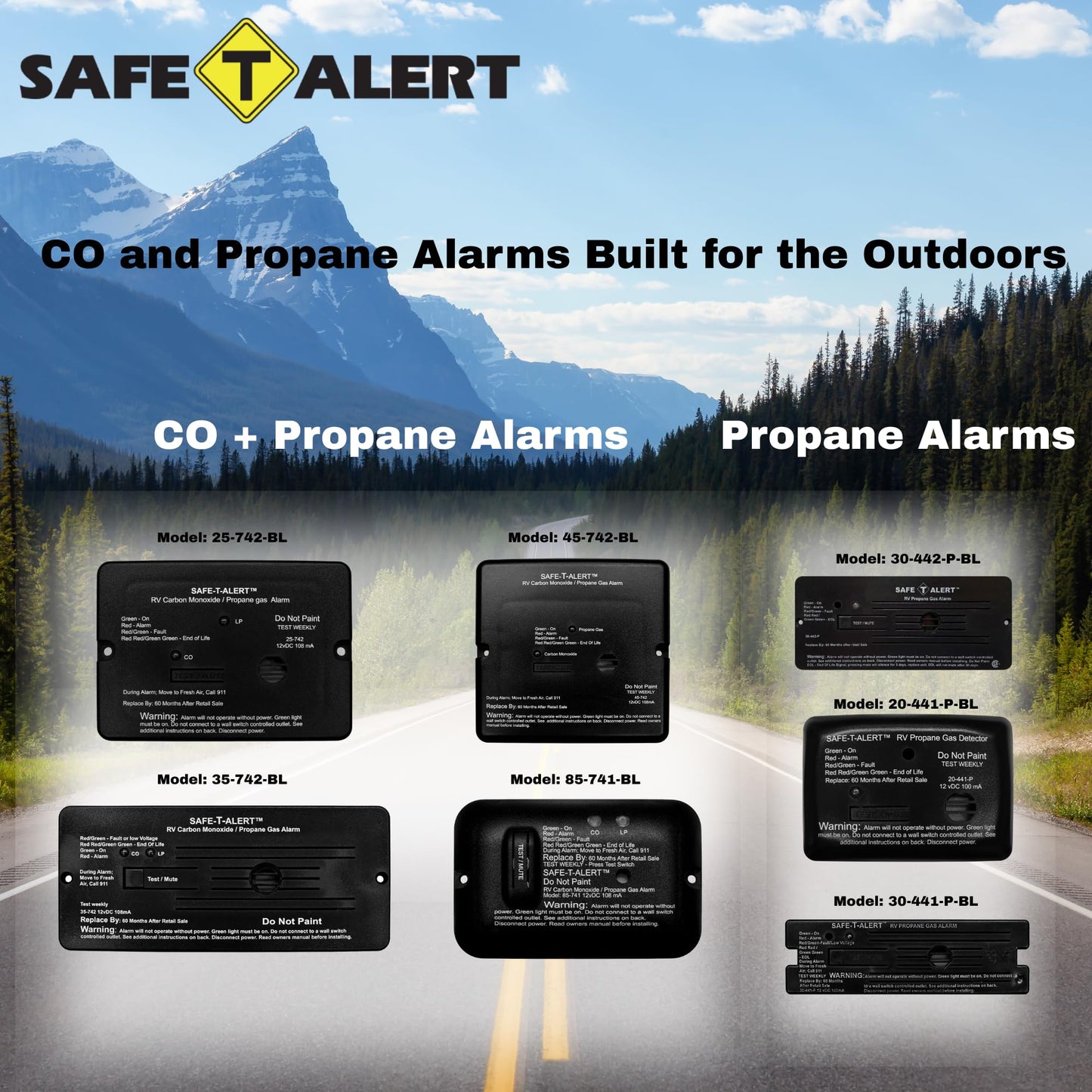 Safe T Alert 25 Series Mini Dual LP/CO Alarm - Propane and Carbon Monoxide Alarm - Surface Mount, Black - 25-741-BL