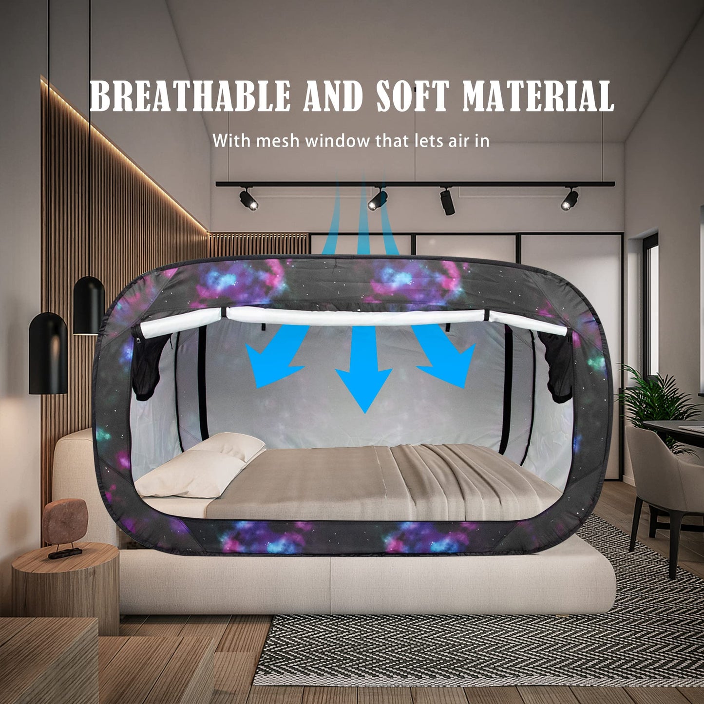 ANC POP Bed Tent Twin Bed Canopy Portable Dream Tent for Kids and Adult Indoor Sleeping Tents with 2 Doors Breathable Private Space Tents, Galaxy