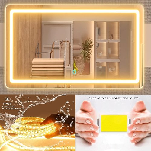 Gvnkvn Makeup Vanity Mirror with Lights 20" L x 26" W Large LED Makeup Mirror, Light up Mirror with 10X Magnification and USB Charging Port, Dimmable 3 Modes, Touch Screen Control White