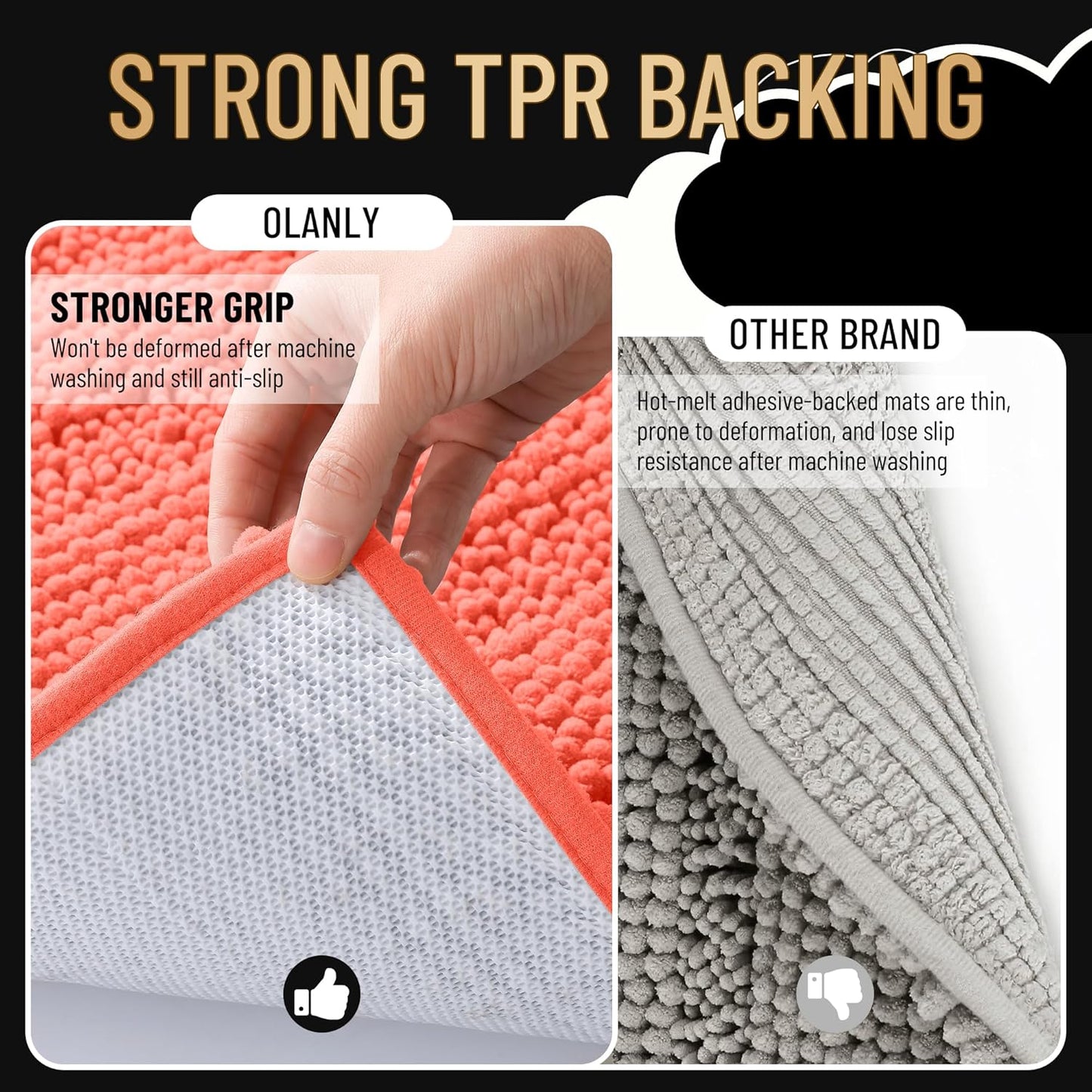 OLANLY Thick Bathroom Rugs 30x20, Extra Soft Absorbent Chenille Striped Bath Rugs, Rubber Backing, Machine Wash Dry, Bath Mats for Bathroom Floor, Tub and Shower, Home Decor Accessories, Coral