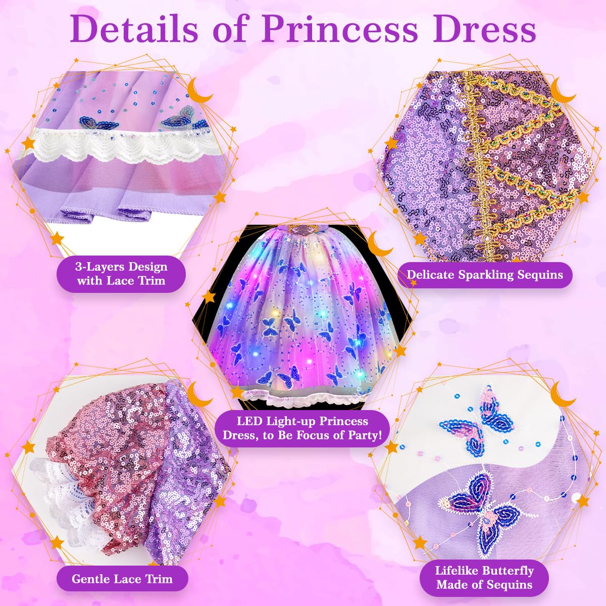 Meland Princess Dresses for Girls - Light Up Princess Costume for Little Girls, Halloween Costumes for Toddler Age 3-10, Birthday Gift for Girl (7-8 Years)