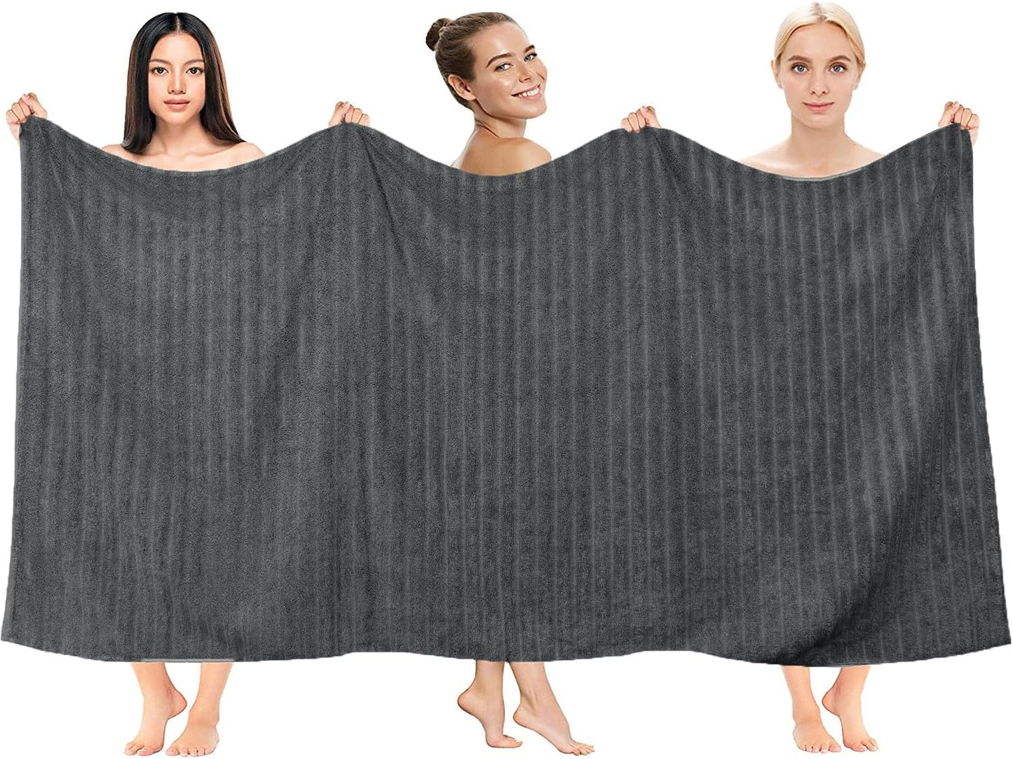 DAN RIVER Pack of 2 Bath Sheet 35x70 Inches, Extra Large Ribbed Gray Bath Towels Oversized, Absorbent Cotton Towels for Bathroom
