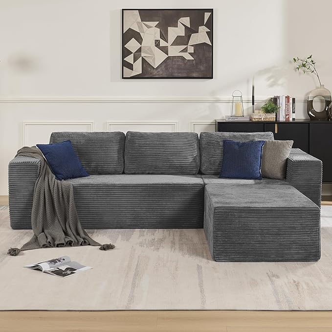 Furnify 40" Modular Sectional Sofa, Upholstered Floor Sofa Couch with Pillow, Bean Bag Chair for Bedroom Living Room, No Assembly Required (Plush Corduroy Fabric, Grey)