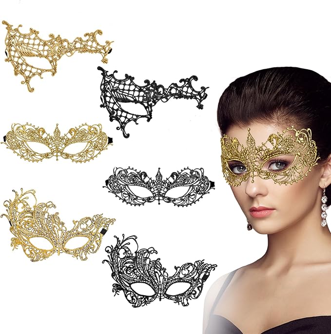Qianyu 6 Pcs Masquerade Mask for Women Venetian Mysterious Disguise Lace Eye Mask Classic Style Fun Lace Mask Suitable for...