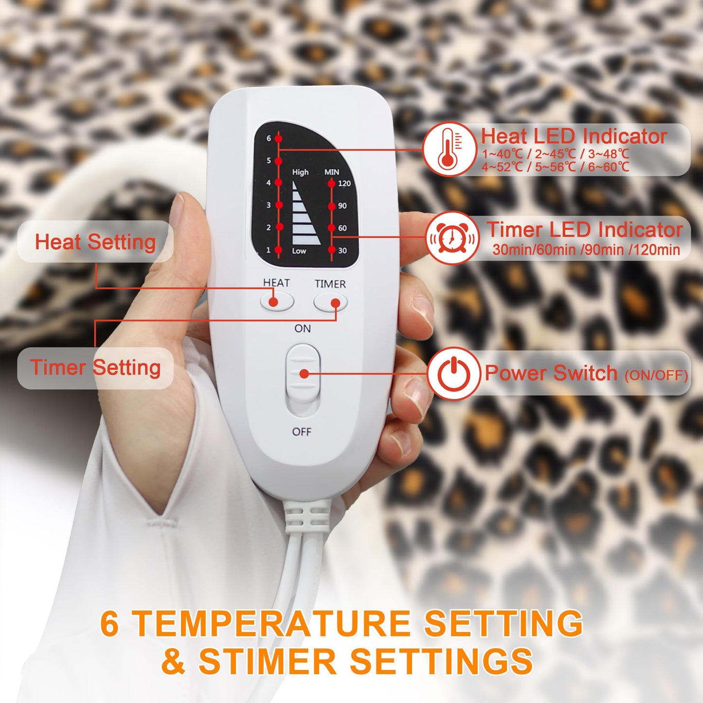Deepsoon Heating Pad,Electric Heating Pads for Back,Neck,Abdomen,Moist Heating Pad for Shoulder,Knee,Arms,Legs,Dry/Moist Heat & Auto Shut Off,Christmas Gifts for Men and Women,Leopard Print,24x12 Inch
