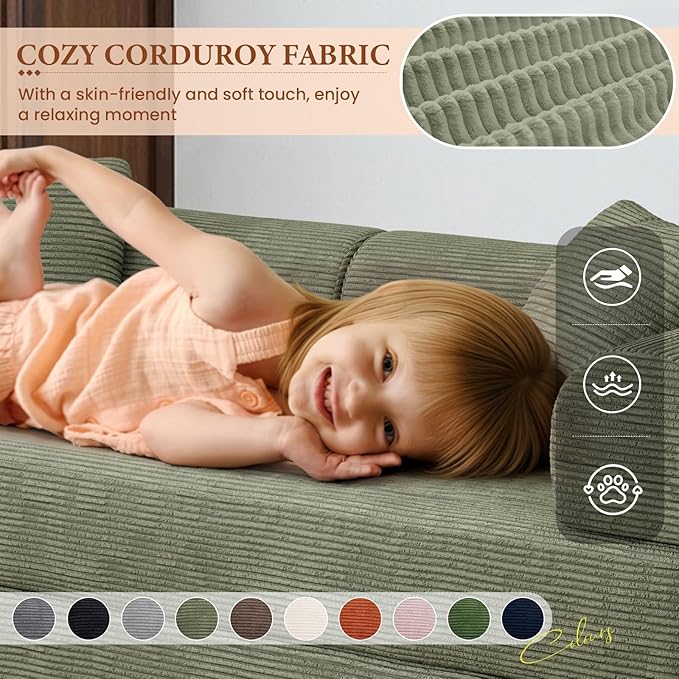 77" Convertible Sofa Bed, Modular Folding Futon Corduroy Floor Foam Compressed Loveseat Sleeper Sofa Couch, Pull Out Queen Size Couch Bed with 2 Pillows for Living Room Guest Room Studio, Light Green