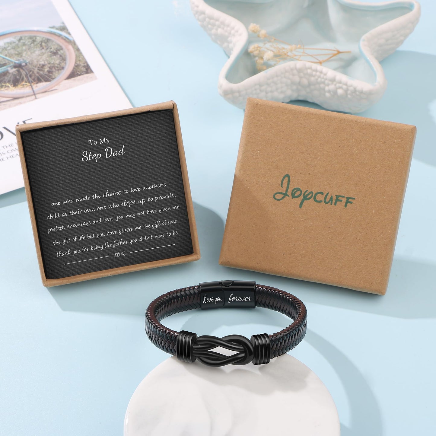 JoycuFF Step Dad Gifts for Birthday from Daugter Son, Gifts for Step Father Ideas Unique Father's Day Christmas Jewelry for Step Dad Knot Bracelet for Men Thanksgiving Anniversary Present for Him