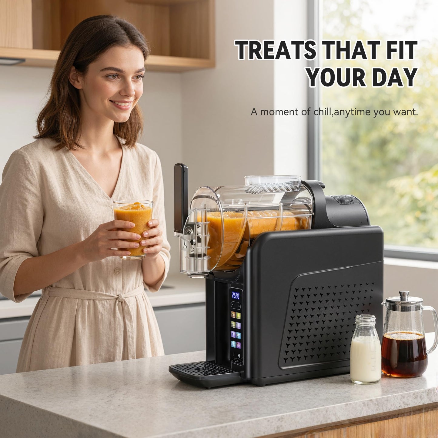 Slushie Machine for Home, Margarita Machine & ICEE Machine, No Ice Needed Frozen Drink Maker with 6 Presets, Self-Cleaning Slushy Machine for Home for Margaritas, Smoothies & Cocktails