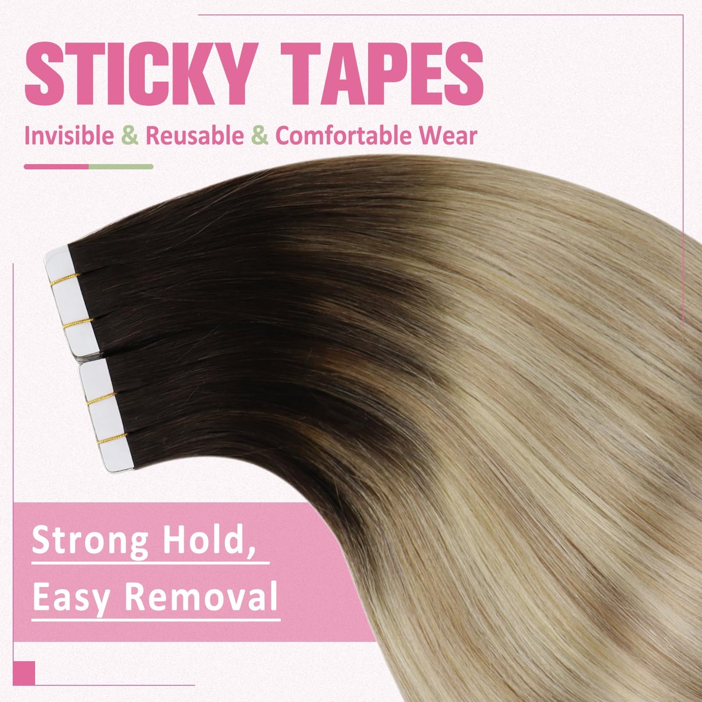 YoungSee Ombre Tape in Hair Extensions Real Human Hair 22 Inch Ombre Tape in Extensions Human Hair Dark Brown Ombre Brown with B