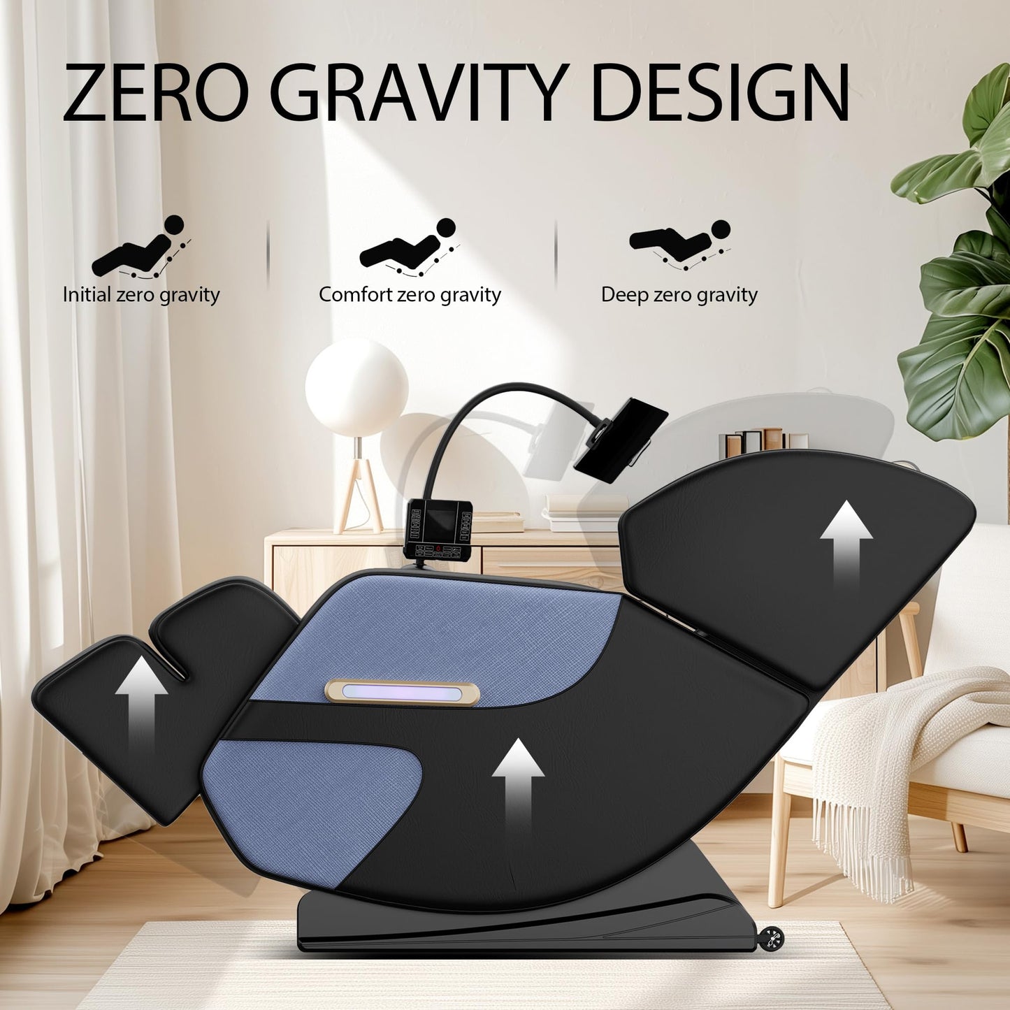 KEIKI Massage Chair Recliner with Zero Gravity, Full Body Air Pressure & Heating, Shiatsu Back & Foot Roller Massage, Bluetooth Speaker, Blue Ambient Light, PU Leather for Home & Office, Blue