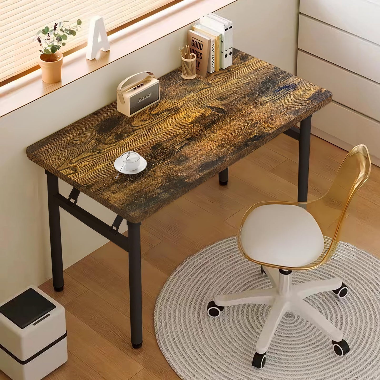 XUEGW Computer Desk Study Table No Assembly Required, Writing Computer Desk Space Saving Foldable Table Suitable for Bedroom, Study, Living Room...