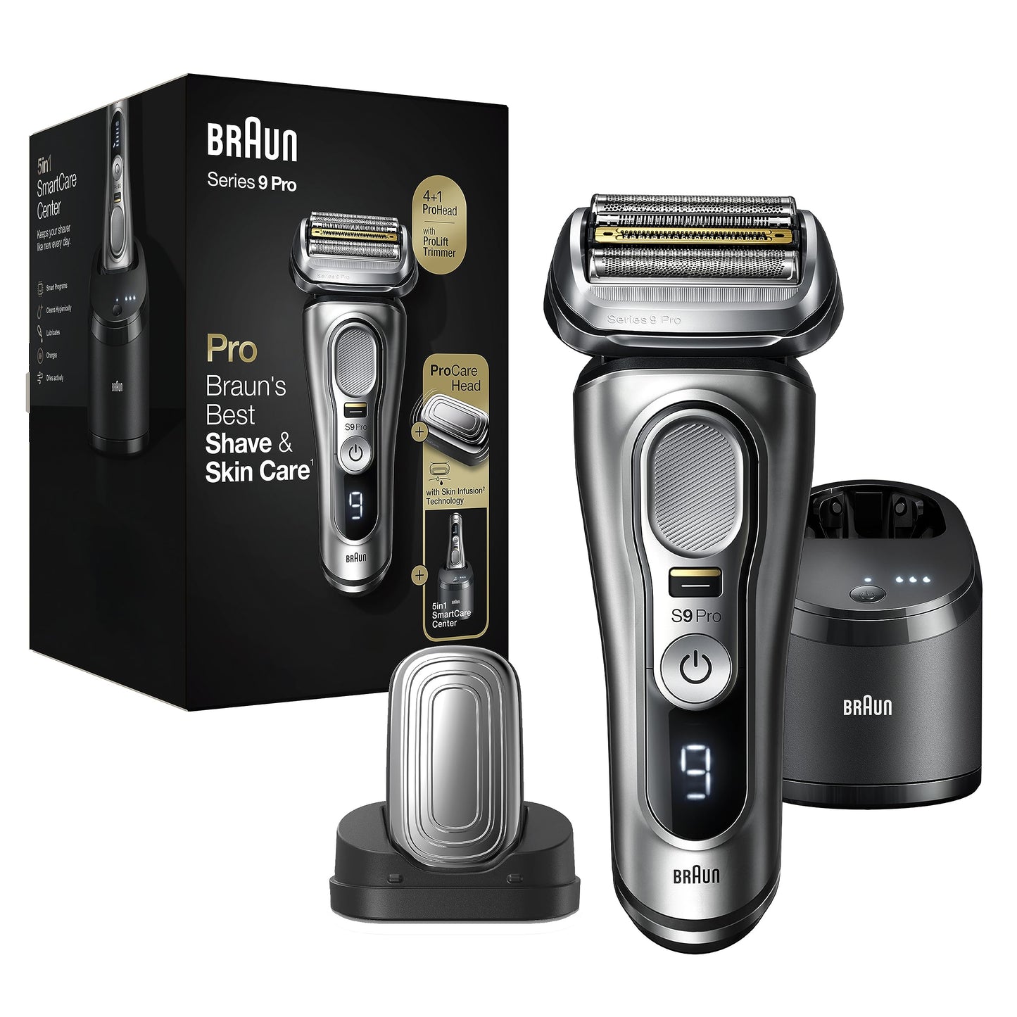 Braun Series 9 Pro 9487cc Electric Razor for Men, Wet & Dry, Rechargeable, Electric Shaver with Clean & Charge Station and ProCare Attachment, Holiday Gifts for Men