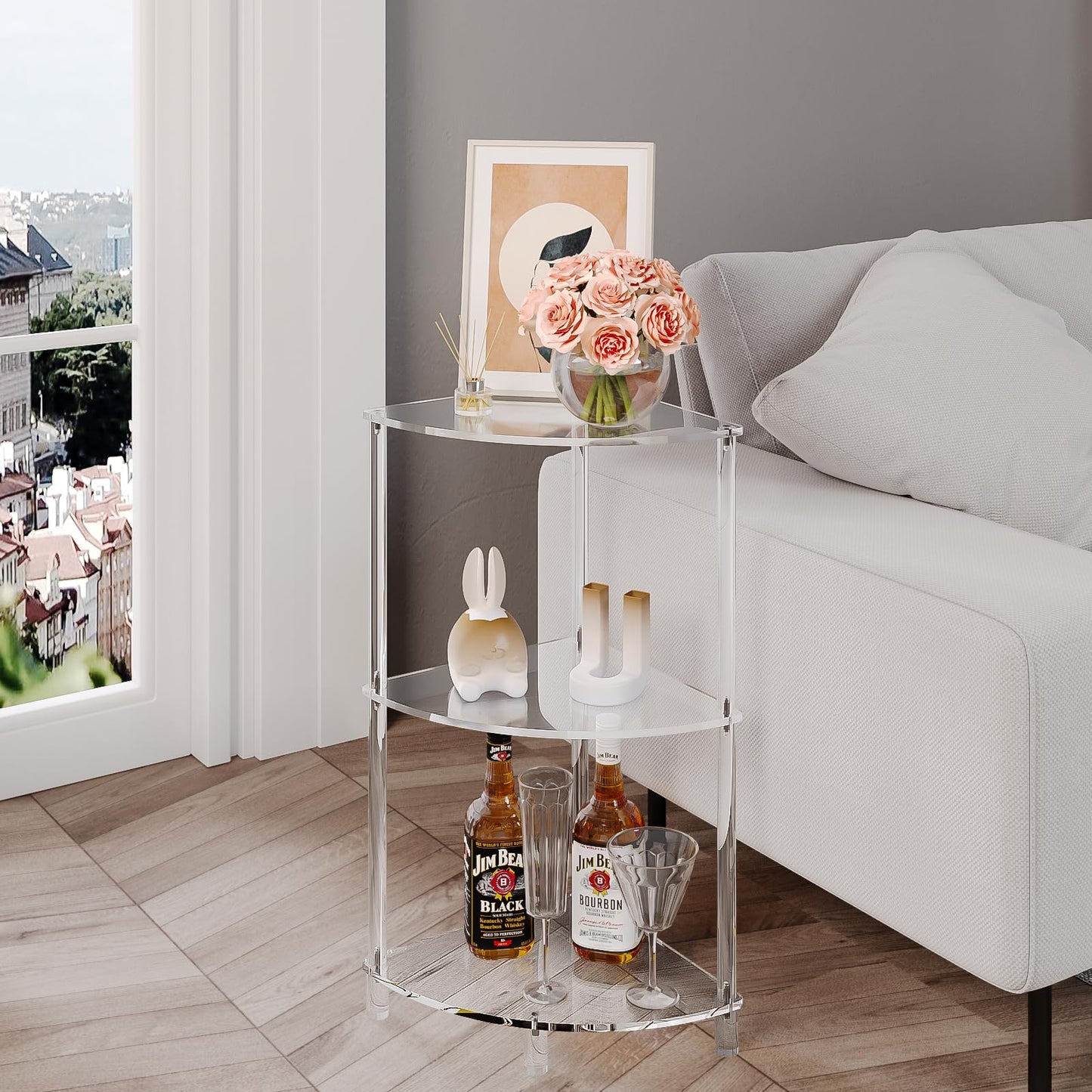 Eglaf Acrylic Triangle End Table - 3 Tier Corner Side Table - Small Corner Table for Living Room, Bedroom, Bathroom - 11.8'' L x 11.8'' W x 26 ''H
