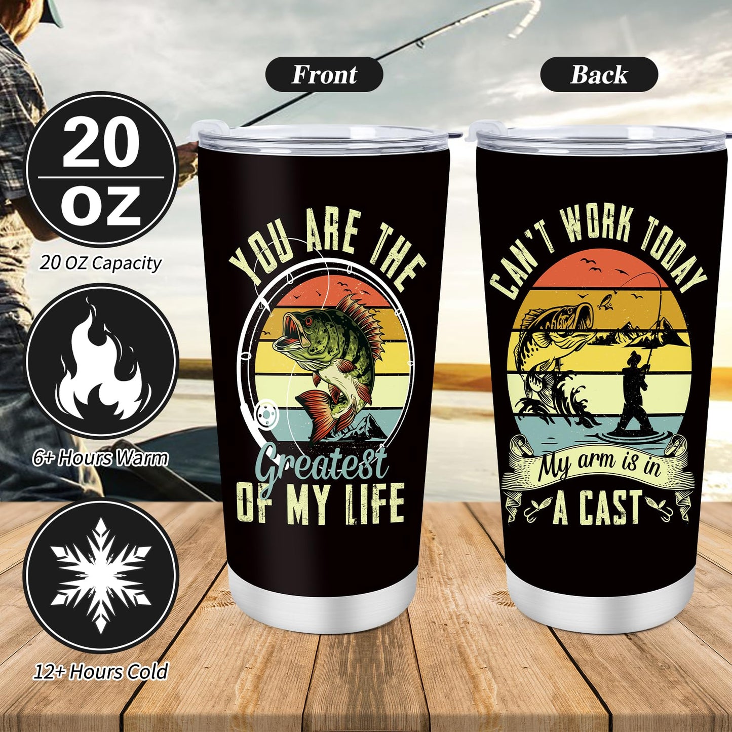 Keluna Fishing Gifts for Men - 4Pcs Fishing Gifts Set, 20oz Fish Tumbler Socks Cap Keychain, Fisherman Father's Day Birthday Christmas Retirement Presents for Dad Grandpa Husband Brother Boyfriend
