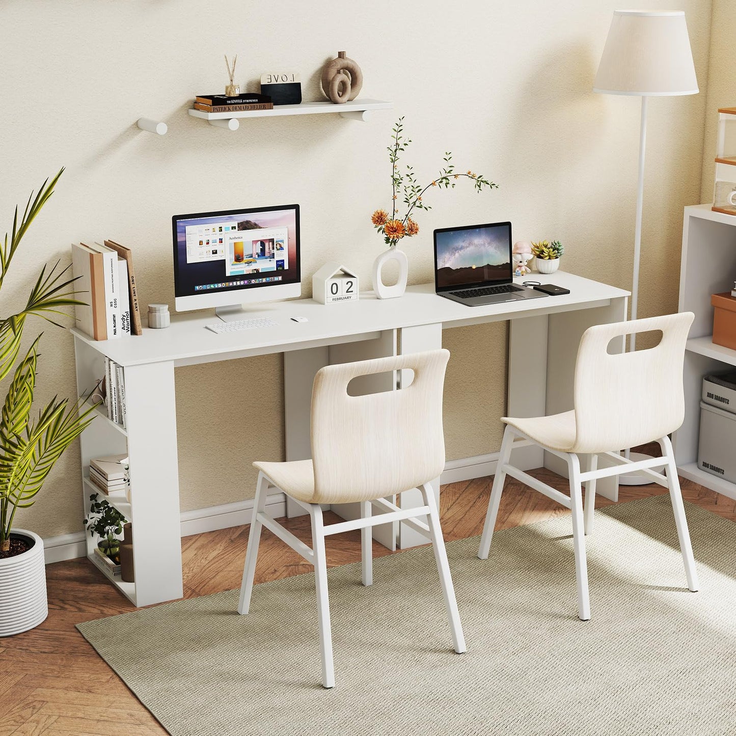Giantex Small Computer Desk, 35.5 Inch Compact Home Office Desk with Storage Bookshelf, Vanity Table, Modern Laptop Computer Workstation, Student Teen Study Writing Desk for Small Spaces, White
