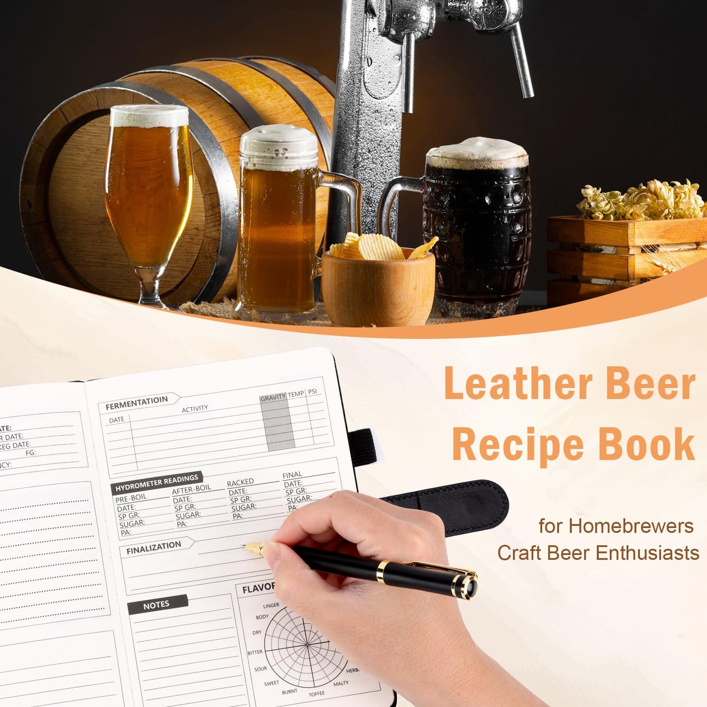 DOSTATNI Home Brew Notebook Leather Beer Recipe Book With Magnetic Buckle 5.8’’ x 8.3’’ Beer Making Book Craft Beer Gifts 70 Pages Beer Tasting Journal for Homebrewers Craft Beer Enthusiasts