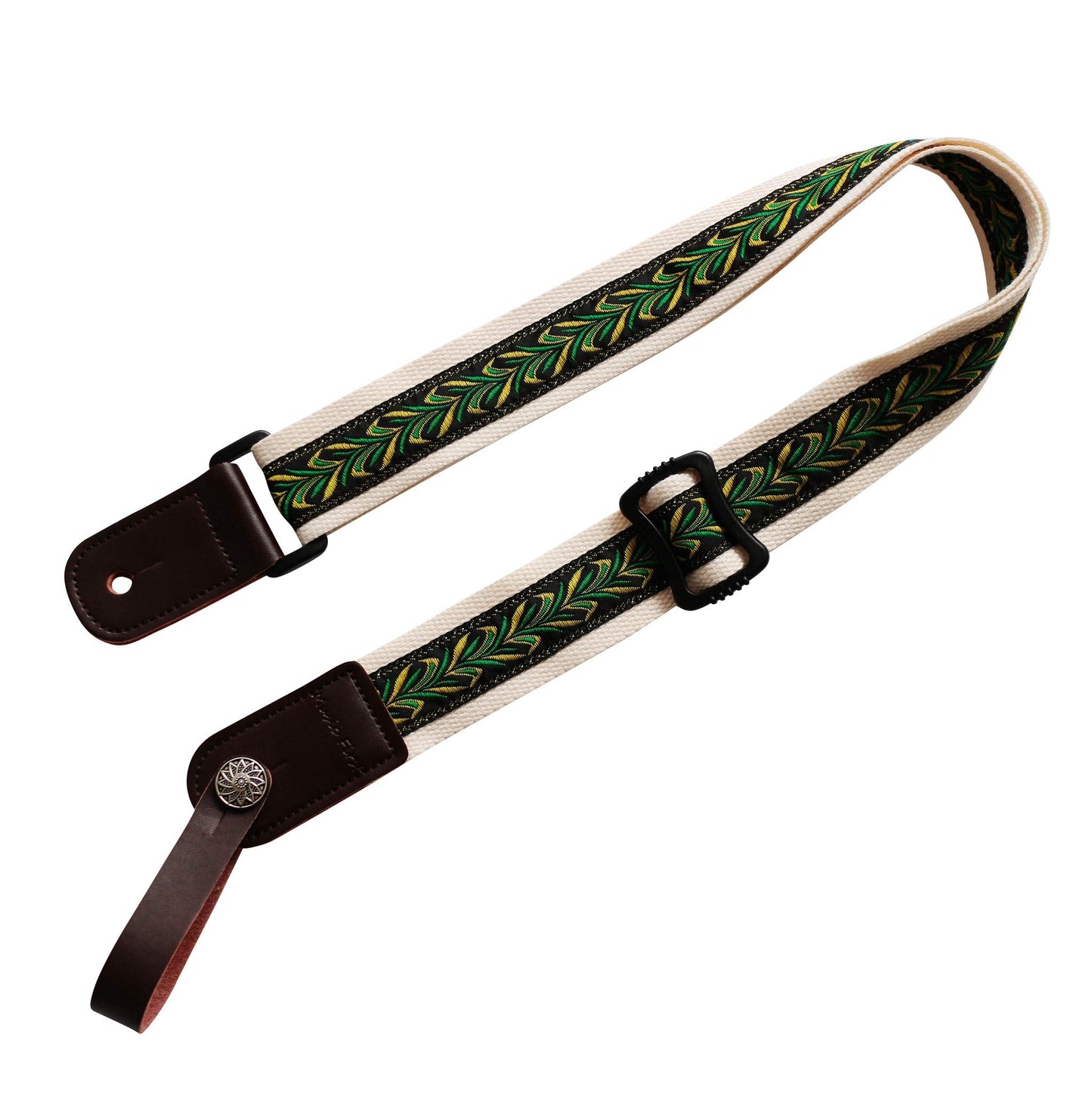 Music First Original Design Vintage Green Label Soft Meshbelt & Genuine Leather Ukulele Strap Ukulele Shoulder Strap With A Genu