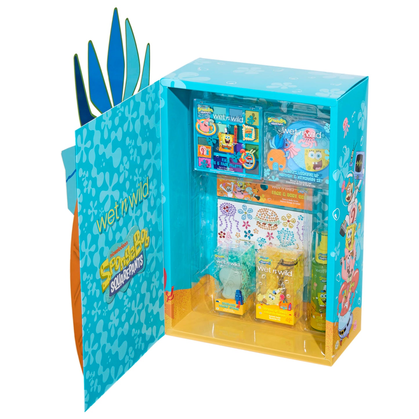 wet n wild SpongeBob SquarePants PR Box - Pineapple House 2-Layer Collector’s Set with Makeup & Tools for Unique F.U.N Looks, Cruelty-Free