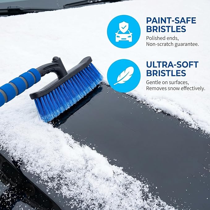 Snow Brush and Ice Scrapers for Car Windshield, 360° Pivoting Brush Head Detachable Snow Scrapers with Ergonomic Foam Grip;36inch Extendable Snow Brushs for SUV and truck SUV,Blue,Car Accessories