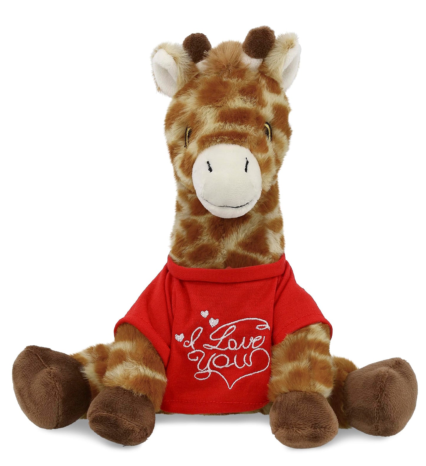 DolliBu I Love You Valentine Plush Eco-Friendly Giraffe - Cute Stuffed Animal with Red Shirt and Name Personalization Gift for Valentines Day, Birthday, Anniversary, Romantic Date - 10 Inches