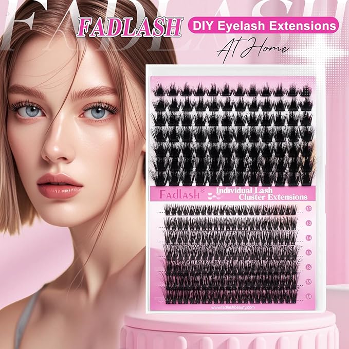 FADLASH Lash Clusters Individual Lashes 10-18mm Eyelash Clusters D Curl DIY Lash Extension Clusters Wispy Cluster Lashes (KLS242+CLS015-07D-Mix10-18)