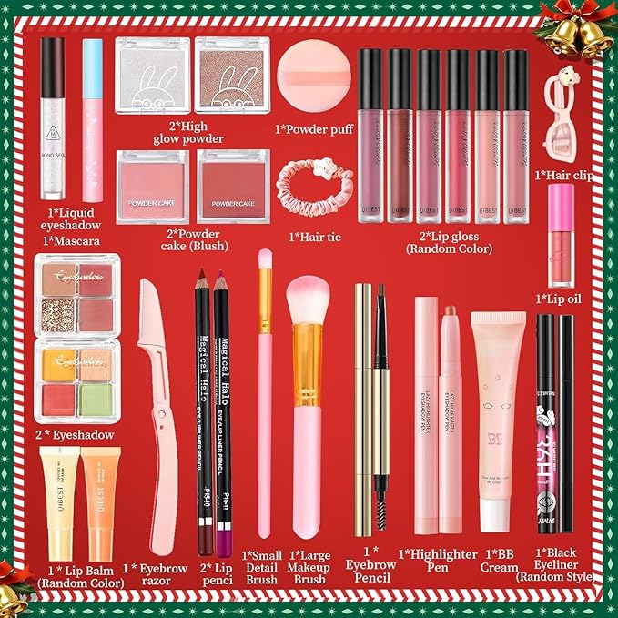 Makeup Advent Calendar 2025 Teen Girls Women，24 Days Beauty Advent Calendar Christmas Countdown Make up Gift Set, 2025 Xmas Gift Surprise Box Calendar Full Size