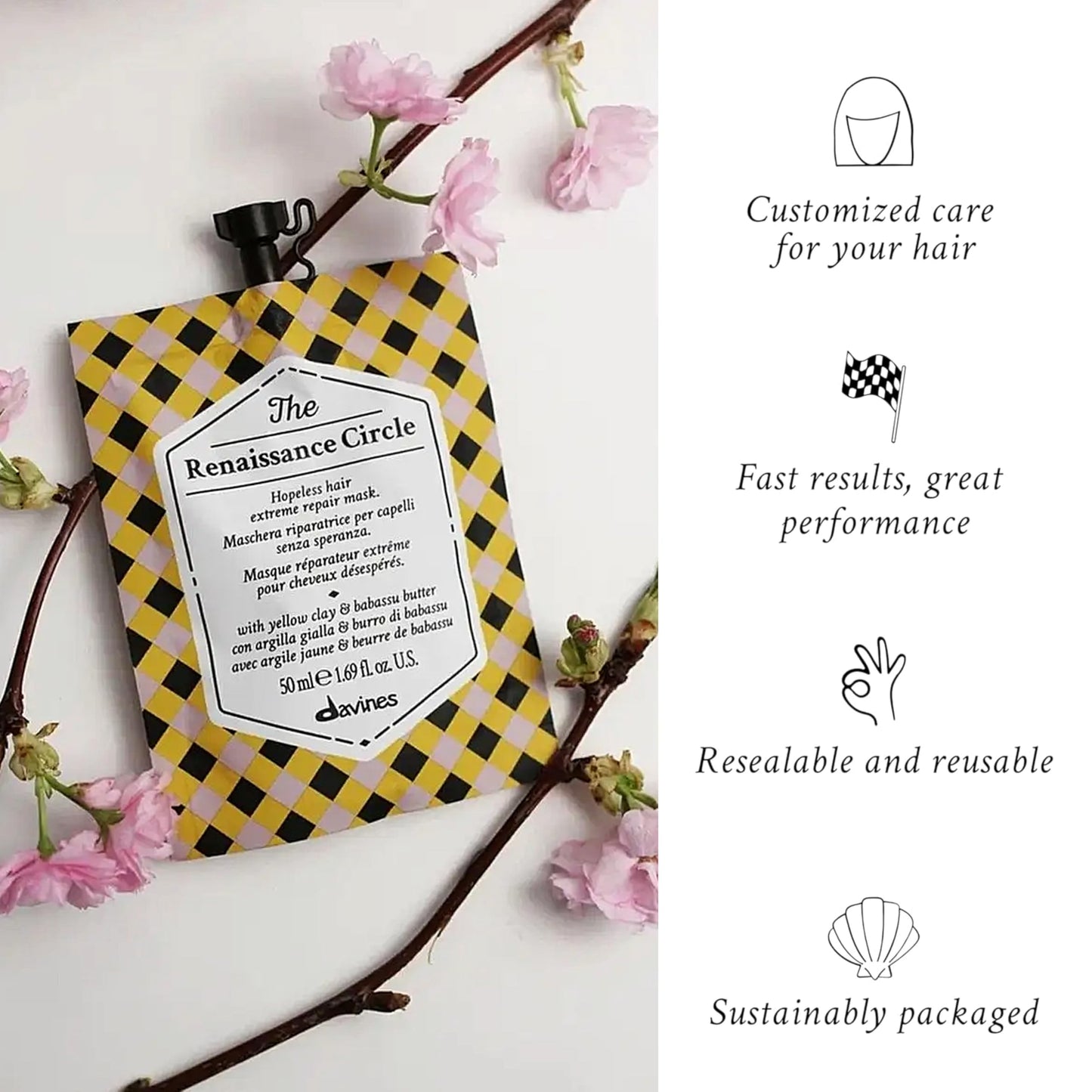 Davines The Renaissance Circle, Restoring And Repairing Mask For Dry And Damaged Hair, Add Shine, Nourishment And Softness, 1.69