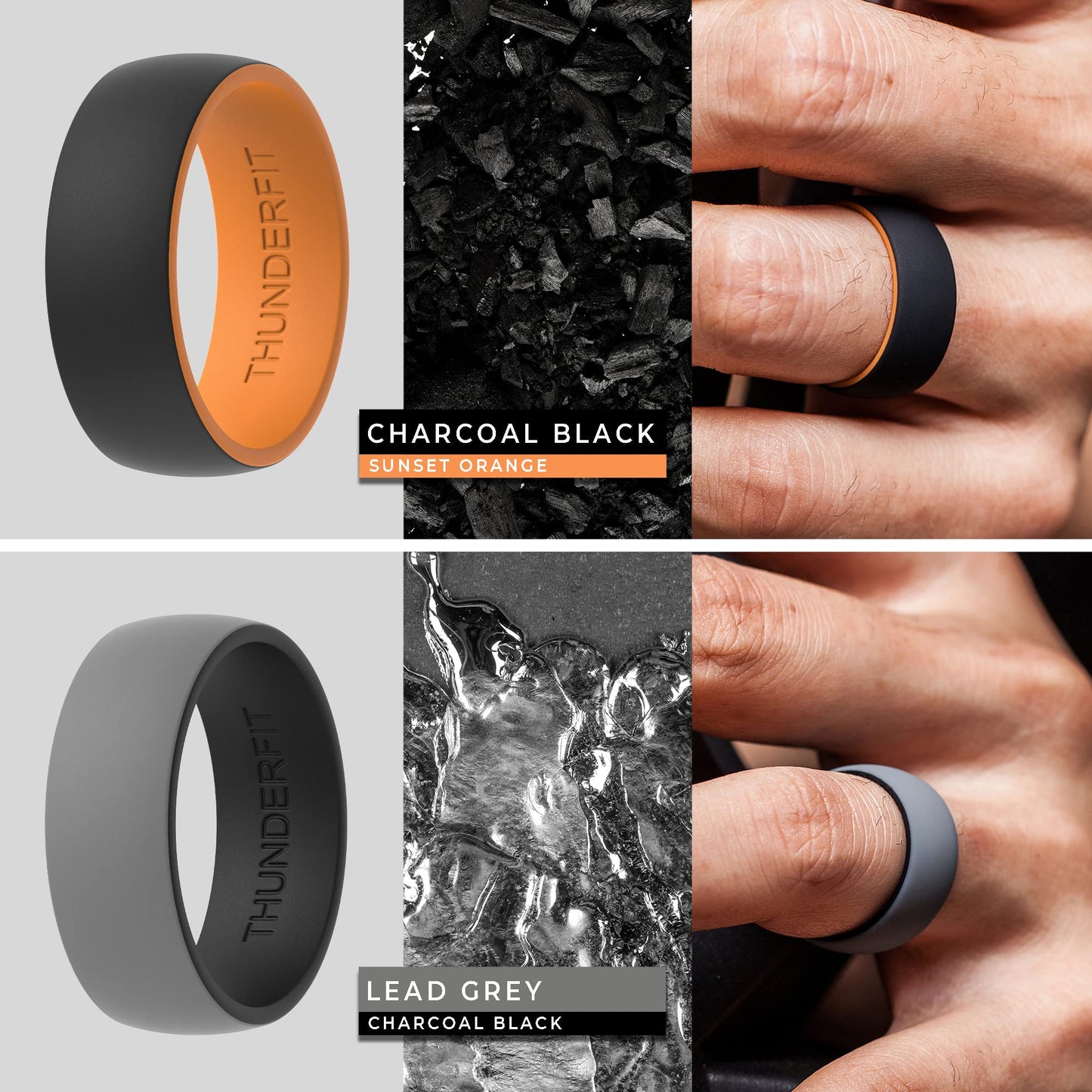 ThunderFit Silicone Wedding Rings for Men, 2 Layers Round Rubber Engagement Bands 8.7mm Wide 2mm Thick - 1/4/7/10 Variety Multip
