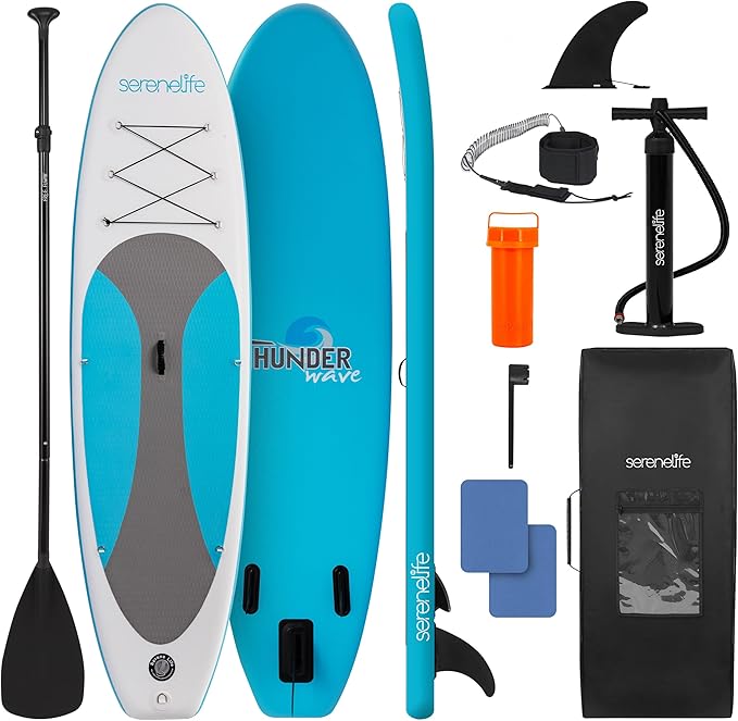 SereneLife Inflatable Stand Up Paddle Board with Premium SUP Accessories – Wide Stable Design with Non-Slip EVA Deck Pad f...