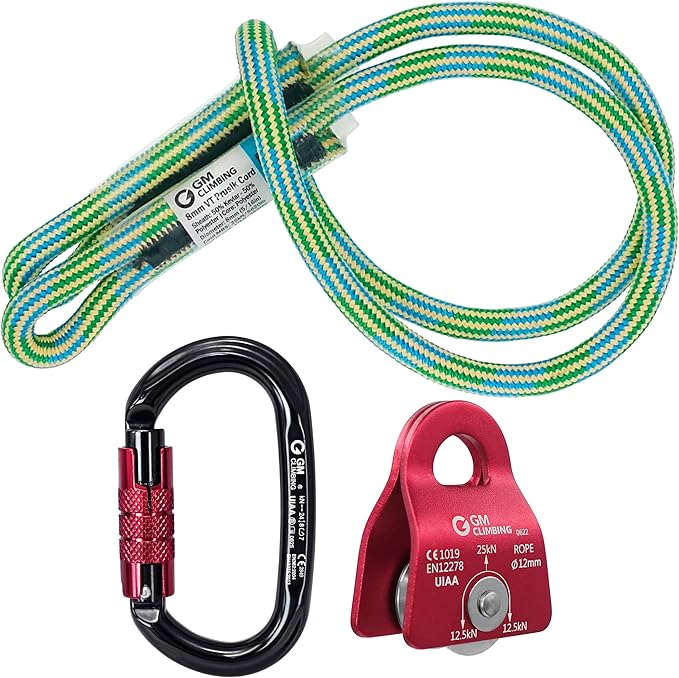GM CLIMBING Micro Prusik Minding Pulley 25kN CE UIAA Certified 12mm Single Pulley Mobile Side Plates for Arborist Rigging ...