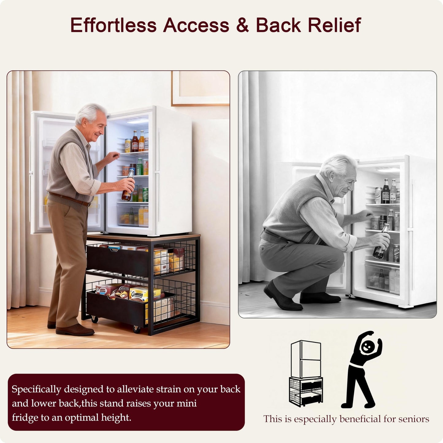 BLBYHO Mini Fridge Stand with Storage, Heavy Duty Mini Fridge Table, Small Refrigerator Stand, For Dorm Office Apartment Home, 21.6”L x 21.6”W x 22.2”H, Max Load 250 LBS