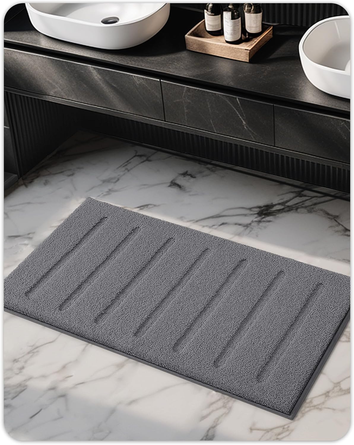 Color&Geometry Ultra Soft Plush Bathroom Rugs Non Slip Washable Bath Mat with Rubber Backing, Fluffy Absorbent Machine Carpet for Bathroom Floor, Tub and Shower, 24"x36", Dark Grey