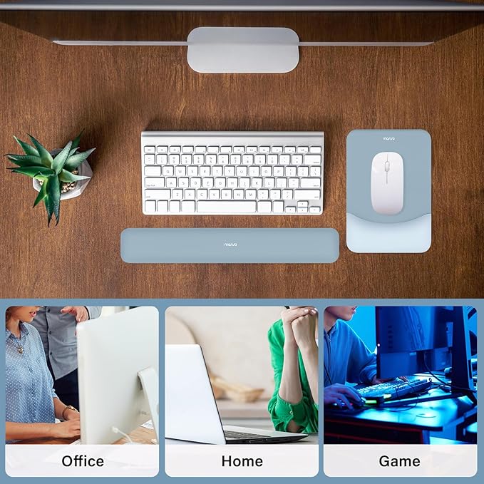 MOSISO Wrist Rest Support for Mouse Pad&Keyboard Set, Rectangular Ergonomic Mousepad Non-Slip Base Home/Office Pain Relief&Easy Typing Pad with Neoprene Cloth&Raised Silicone Lining, Aquamarine