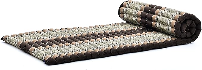 Leewadee - Foldable Floor Mattress - Japanese Roll Up Futon -Trifold Tatami Mat- Guest Floor Bed - Camping Mattress - Thai Massage Mat, Kapok Filled, 75 x 28 inches, Brown