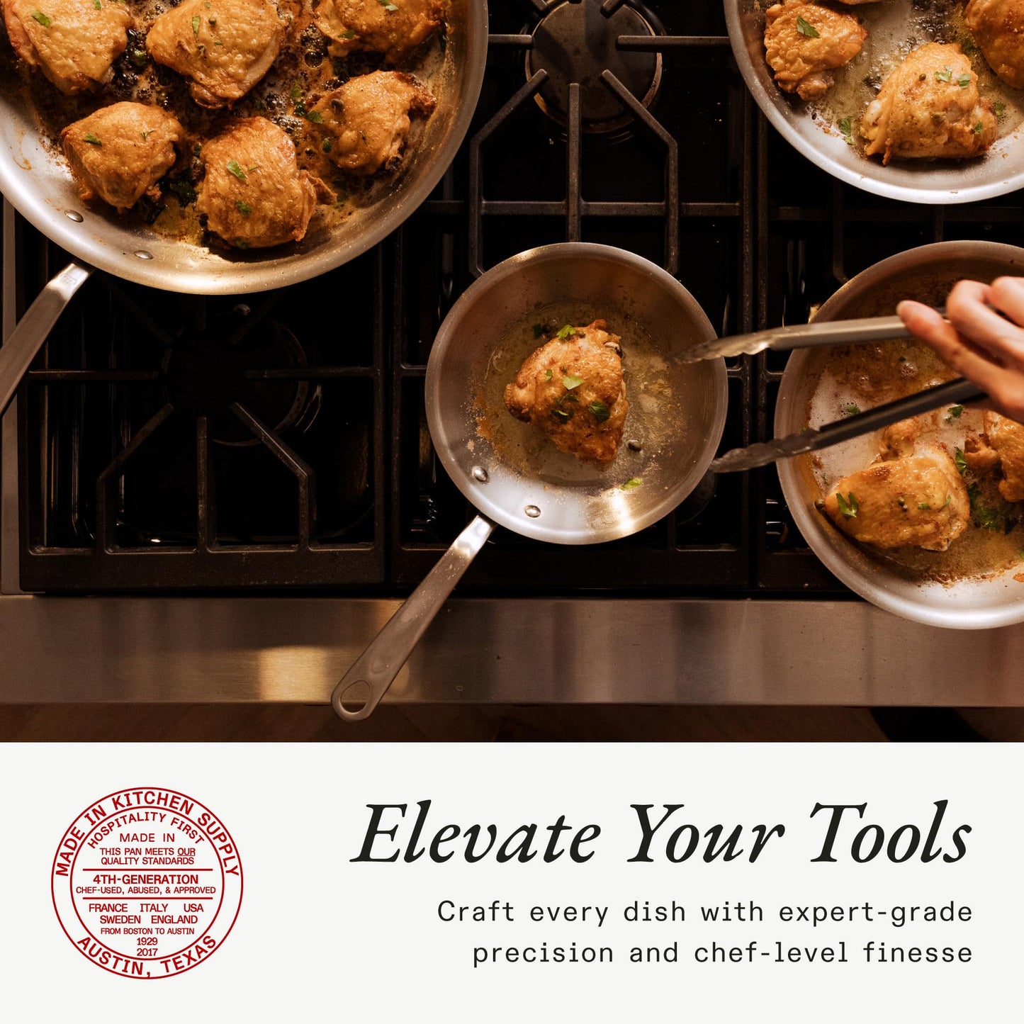 Made In Cookware | 3-Piece Stainless Clad Frying Pan Set with Universal Silicone Lid | 5 Ply Stainless Clad | Professional Cookware | Crafted in Italy | Induction Compatible
