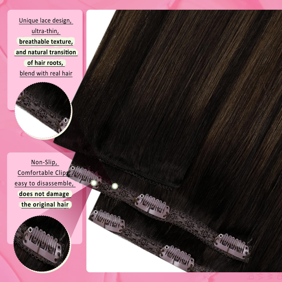 YoungSee 150G Clip in Extensions Brown Balayage Human Hair Clip in Extensions Dark Brown Mix Medium Brown Highlights Brown Balay